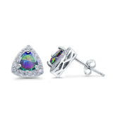 Stud Earrings Lab Created Opal Round Simulated CZ 925 Sterlig Silver(8mm)