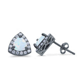 Stud Earrings Lab Created Opal Round Simulated CZ 925 Sterlig Silver(8mm)