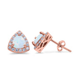 Stud Earrings Lab Created Opal Round Simulated CZ 925 Sterlig Silver(8mm)