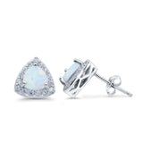 Stud Earrings Lab Created Opal Round Simulated CZ 925 Sterlig Silver(8mm)