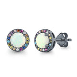 Multicolor Stud Earrings Created Opal Round Simulated CZ 925 Sterling Silver(9mm)