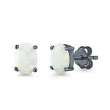 Created Opal Oval Stud Earrings Rhodium Plated 925 Sterling Silver (11mm)