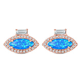 Halo Marquise Art Deco Stud Earring Created Opal 925 Sterling Silver (10.9mm)