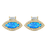 Halo Marquise Art Deco Stud Earring Created Opal 925 Sterling Silver (10.9mm)