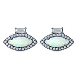 Halo Marquise Art Deco Stud Earring Created Opal 925 Sterling Silver (10.9mm)