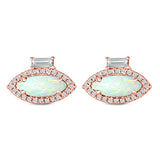 Halo Marquise Art Deco Stud Earring Created Opal 925 Sterling Silver (10.9mm)