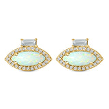 Halo Marquise Art Deco Stud Earring Created Opal 925 Sterling Silver (10.9mm)