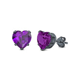 Heart Stud Earrings Simulated Cubic Zirconia 925 Sterling Silver (4mm-8mm)