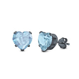 Heart Stud Earrings Simulated Cubic Zirconia 925 Sterling Silver (4mm-8mm)