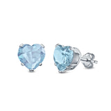 Heart Stud Earrings Simulated Cubic Zirconia 925 Sterling Silver (4mm-8mm)