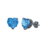 Heart Stud Earrings Simulated Cubic Zirconia 925 Sterling Silver (4mm-8mm)