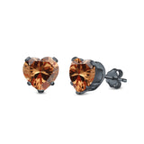 Heart Stud Earrings Simulated Cubic Zirconia 925 Sterling Silver (4mm-8mm)