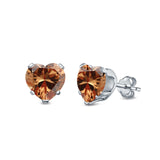 Heart Stud Earrings Simulated Cubic Zirconia 925 Sterling Silver (4mm-8mm)