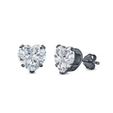 Heart Stud Earrings Simulated Cubic Zirconia 925 Sterling Silver (4mm-8mm)