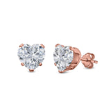 Heart Stud Earrings Simulated Cubic Zirconia 925 Sterling Silver (4mm-8mm)