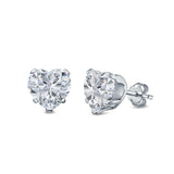 Heart Stud Earrings Simulated Cubic Zirconia 925 Sterling Silver (4mm-8mm)