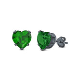 Heart Stud Earrings Simulated Cubic Zirconia 925 Sterling Silver (4mm-8mm)