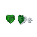 Heart Stud Earrings Simulated Cubic Zirconia 925 Sterling Silver (4mm-8mm)