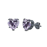 Heart Stud Earrings Simulated Cubic Zirconia 925 Sterling Silver (4mm-8mm)