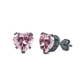 Heart Stud Earrings Simulated Cubic Zirconia 925 Sterling Silver (4mm-8mm)