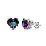 Heart Stud Earrings Simulated Cubic Zirconia 925 Sterling Silver (4mm-8mm)