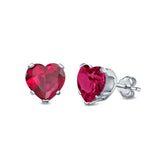 Heart Stud Earrings Simulated Cubic Zirconia 925 Sterling Silver (4mm-8mm)