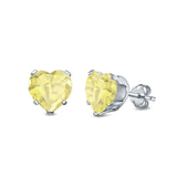 Heart Stud Earrings Simulated Cubic Zirconia 925 Sterling Silver (4mm-8mm)