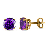 Stud Earrings Round Simulated Cubic Zirconia 925 Sterling Silver (3mm-12mm)