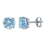 Stud Earrings Round Simulated Cubic Zirconia 925 Sterling Silver (3mm-12mm)