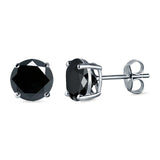 Stud Earrings Round Simulated Cubic Zirconia 925 Sterling Silver (3mm-12mm)