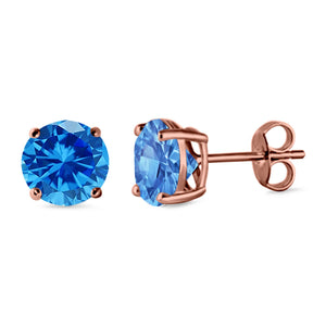 Stud Earrings Round Simulated Cubic Zirconia 925 Sterling Silver (3mm-12mm)