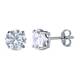 Stud Earrings Round Simulated Cubic Zirconia 925 Sterling Silver (3mm-12mm)