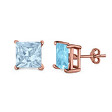 Halo Stud Earrings Princess Cut Simulated Cubic Zirconia 925 Sterling Silver (4mm-10mm)
