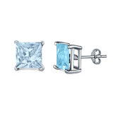 Halo Stud Earrings Princess Cut Simulated Cubic Zirconia 925 Sterling Silver (4mm-10mm)