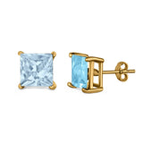 Halo Stud Earrings Princess Cut Simulated Cubic Zirconia 925 Sterling Silver (4mm-10mm)