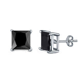 Halo Stud Earrings Princess Cut Simulated Cubic Zirconia 925 Sterling Silver (4mm-10mm)