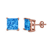 Halo Stud Earrings Princess Cut Simulated Cubic Zirconia 925 Sterling Silver (4mm-10mm)