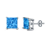 Halo Stud Earrings Princess Cut Simulated Cubic Zirconia 925 Sterling Silver (4mm-10mm)