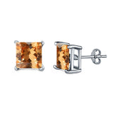 Halo Stud Earrings Princess Cut Simulated Cubic Zirconia 925 Sterling Silver (4mm-10mm)