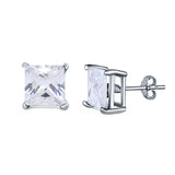 Halo Stud Earrings Princess Cut Simulated Cubic Zirconia 925 Sterling Silver (4mm-10mm)