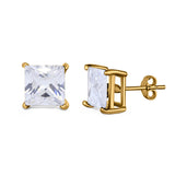 Halo Stud Earrings Princess Cut Simulated Cubic Zirconia 925 Sterling Silver (4mm-10mm)