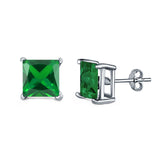 Halo Stud Earrings Princess Cut Simulated Cubic Zirconia 925 Sterling Silver (4mm-10mm)