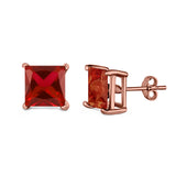 Halo Stud Earrings Princess Cut Simulated Cubic Zirconia 925 Sterling Silver (4mm-10mm)