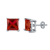 Halo Stud Earrings Princess Cut Simulated Cubic Zirconia 925 Sterling Silver (4mm-10mm)