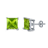 Halo Stud Earrings Princess Cut Simulated Cubic Zirconia 925 Sterling Silver (4mm-10mm)