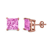 Halo Stud Earrings Princess Cut Simulated Cubic Zirconia 925 Sterling Silver (4mm-10mm)