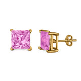 Halo Stud Earrings Princess Cut Simulated Cubic Zirconia 925 Sterling Silver (4mm-10mm)