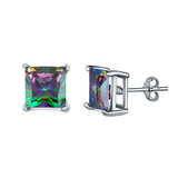 Halo Stud Earrings Princess Cut Simulated Cubic Zirconia 925 Sterling Silver (4mm-10mm)