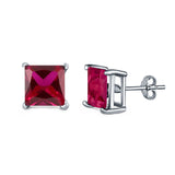 Halo Stud Earrings Princess Cut Simulated Cubic Zirconia 925 Sterling Silver (4mm-10mm)