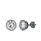 Bezel Stud Earrings Round Simulated Cubic Zirconia 925 Sterling Silver (4mm-9mm)